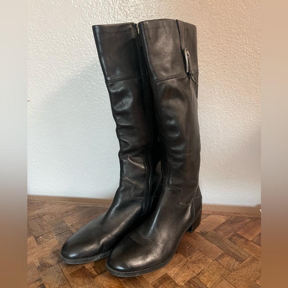 Franco Sarto black leather boots 10.5 jones buckle 1.75” heel - Picture 2 of 11